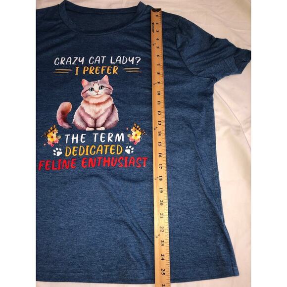 Crazy Cat Lady Shirt Size 3XL Blue Short Sleeve Dedicated Feline Enthusiast Tee - Picture 4 of 5